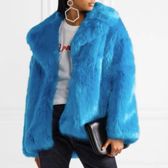 💥INSANELY BEAUTIFUL💥DVF Luxurious Collared Faux Fur Jacket in Cerulean Blue - Picture 7 of 16